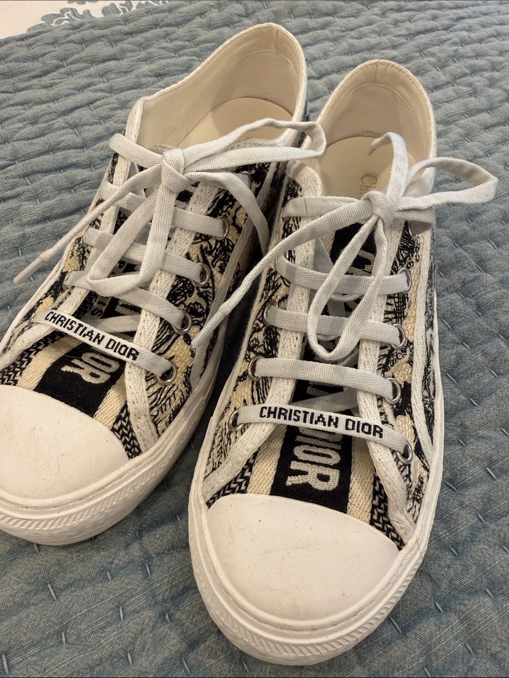 Dior White and Black Canvas Low-Top Sneakers